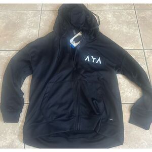 NWT Mondetta L Performance Full Zip Hoodie Jacket Black Relaxed Fit